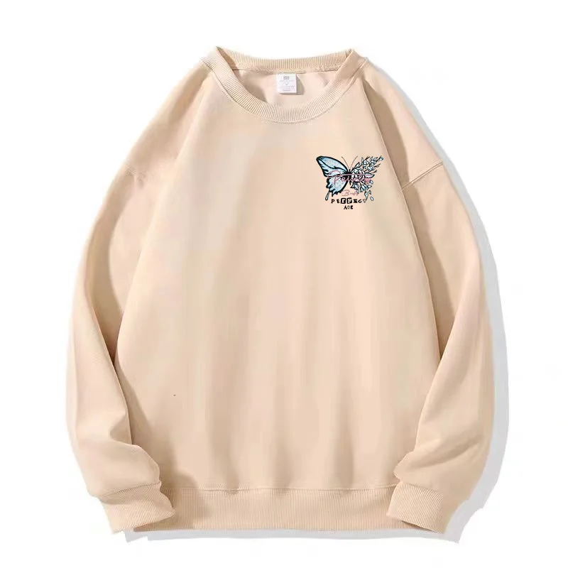 Perfect Butterfly Pattern Print Couple Hoodies 2024 New American Retro Crew Neck Sweatshirts