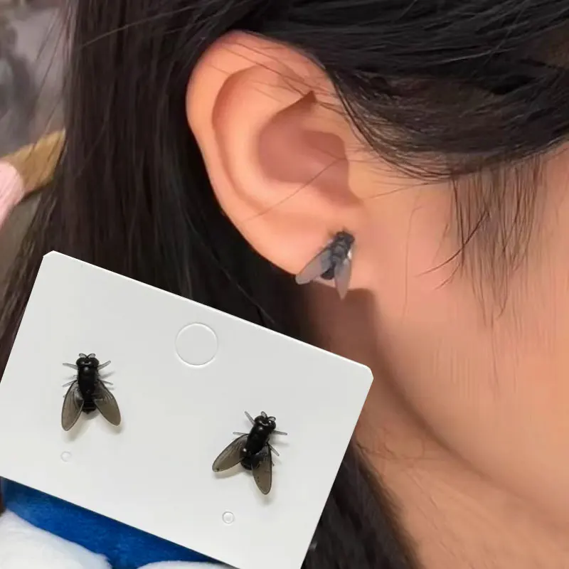 الإبداعية الذباب ترصيع الأقراط للنساء الرجال مجردة شخصية مضحك البسيطة يطير أقراط الحشرات الأقراط والمجوهرات #1