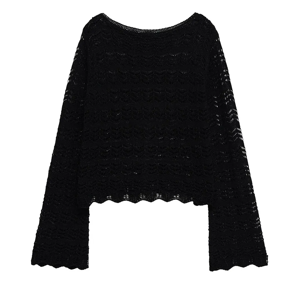 

Cross-Border European and American Aliexpress Popular Jacquard Mesh Short Sweater