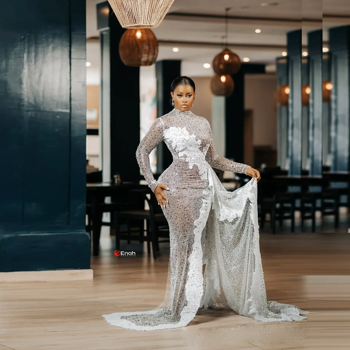 Major Beaded Rhinestone Evening Dresses Applique Long Formal Evening Gowns Plus Size Mermaid Sequin Party Dress Transparent