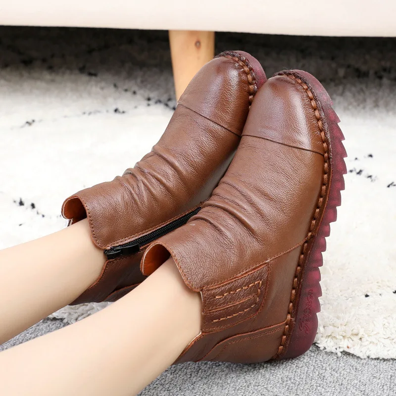 New Autumn/Winter Women Boots Genuine Leather Waterproof Warm Ankle Boots Female Casual Shoes Lady Soft Flat Shoes