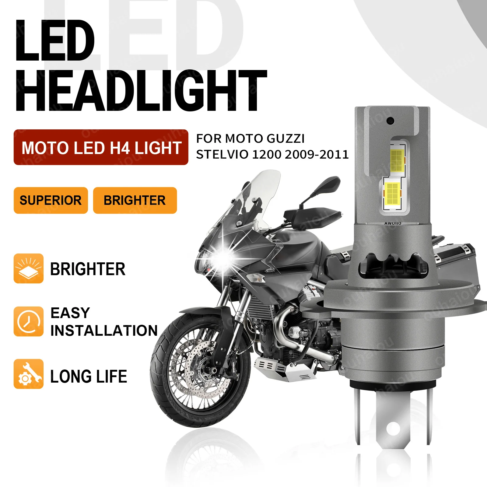 

For Moto Guzzi Stelvio 1200 2009-2011 1PCS High Quality 6000K 15000LM H4 LED Headlight Motorcycle Bulb Motorbike Lamp 12V