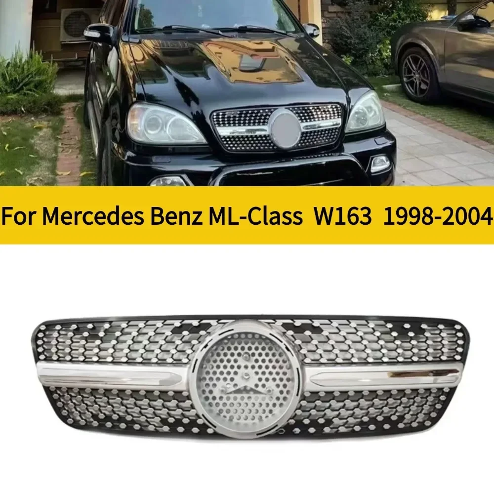 New!Diamond GT STYLE FRONT BUMPER BAR GRILLE For Mercedes W163 ML-Class ML320 ML350 ML270 ML400 ML430 CDI 1998-2004 Racing Grill