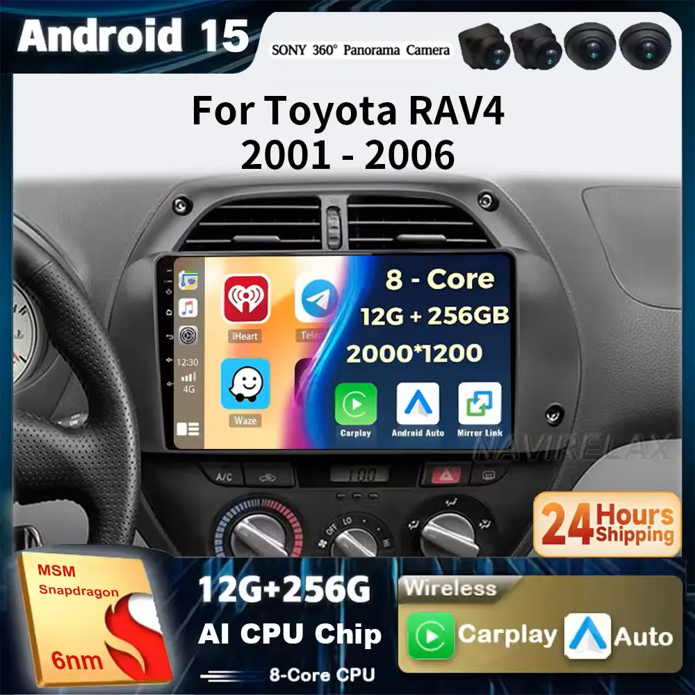 

4G CarPlay Android 15 Radio For Toyota RAV4 2001-2006 Car Multimedia Player 2 din Head Unit GPS Stereo AI Voice Autoradio DSP