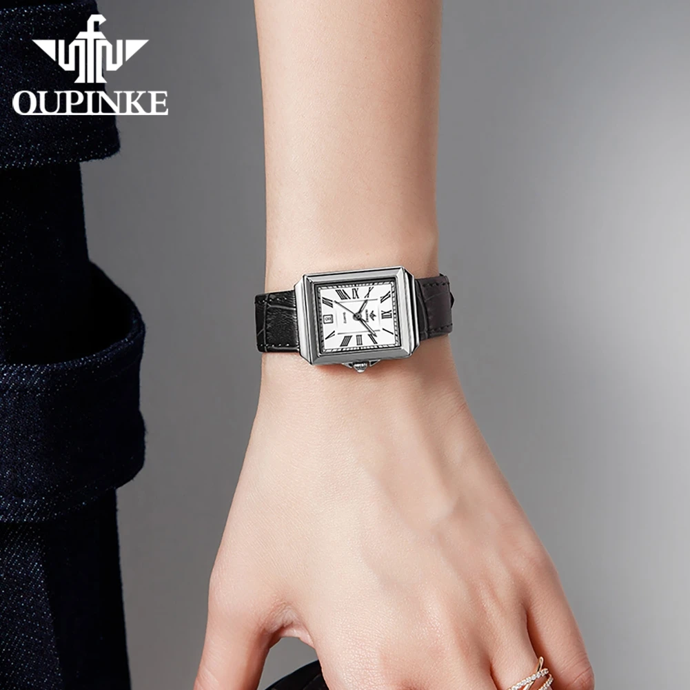OUPINKE 3182 Leather Strap Auto Date Original Quartz Wristwatch Fashion Women's Analog Waterproof Watches Luxury Women Gift