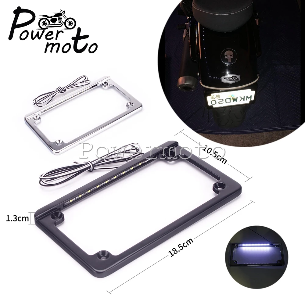 Motorcycle License Registration Plate Holder Frame W/LED Light Bracket For Harely Chopper Softail Dyna Sportster 7-3/16