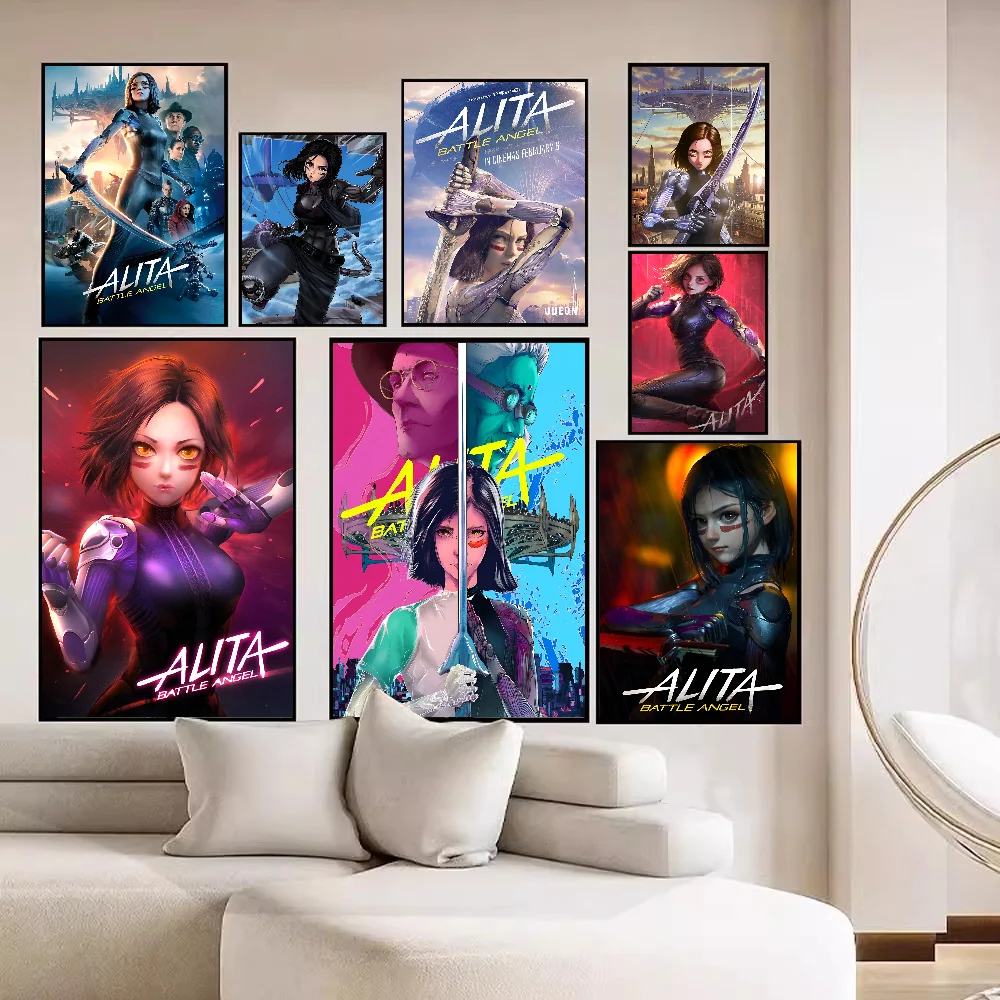 Alita Battle Angel_6X DIY cartel adhesivo pegatina de papel impermeable cafetería Bar decoración del hogar
