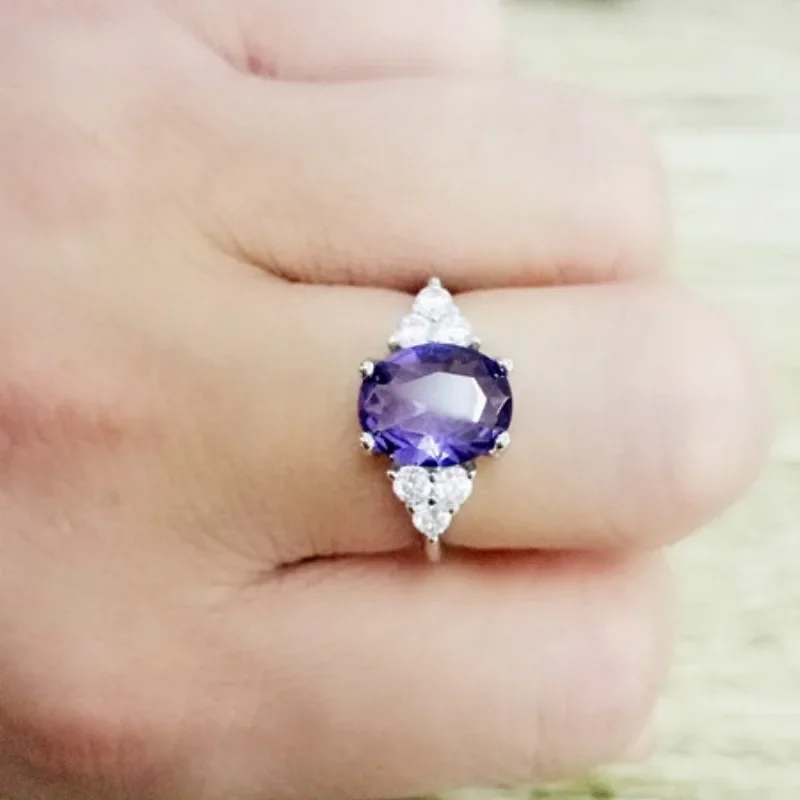 

Huaya Women's Purple Gradient Color Crystal Zircon Shining Rings Wedding Engagement Bride Unique Accessories Trend