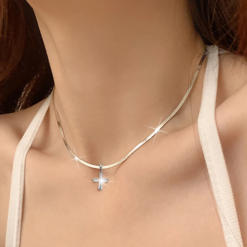 

Brilliant Zircon Pendant Necklace Various Styles Blade Chain Star Cross Teardrop Heart for Vacation Party Anniversary Jewelry