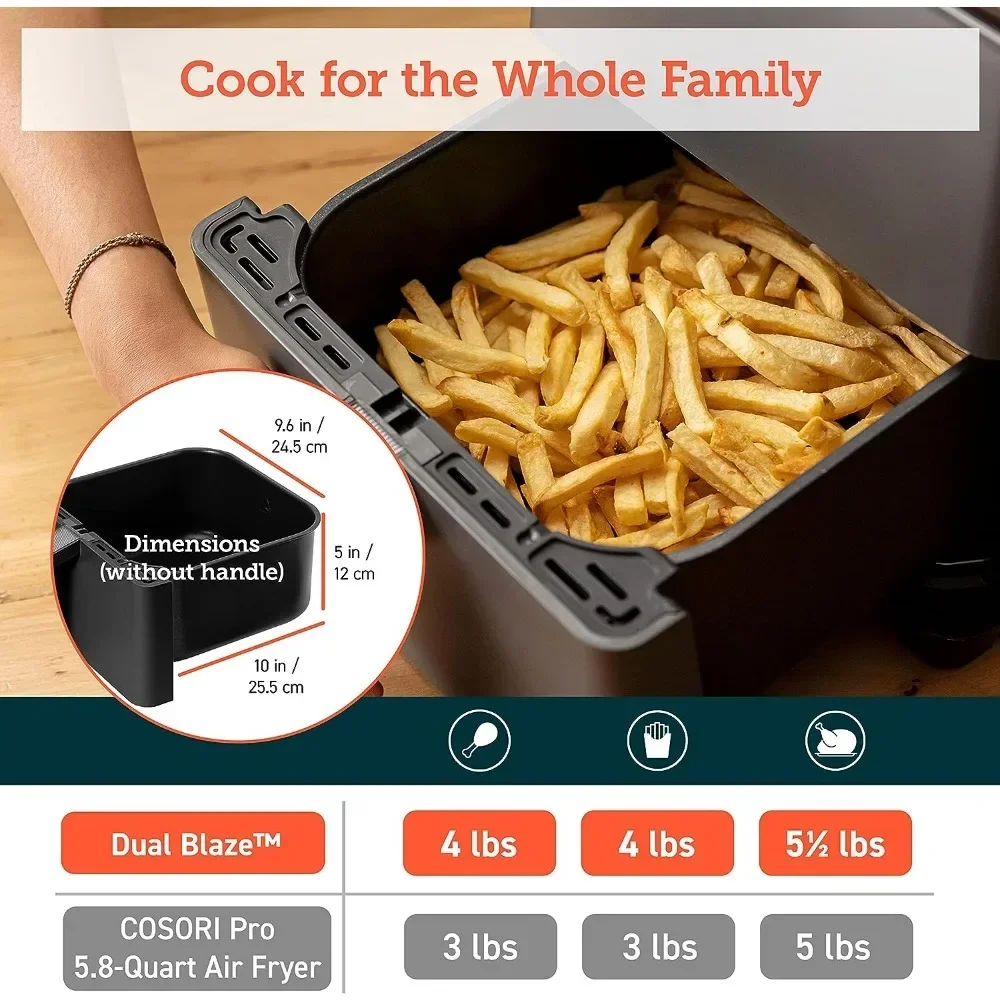 6,8 liter, nauwkeurige temperatuur om overkoken te voorkomen, verwarmingsaanpassing om echte luchtfriteuse-uniform en snel koken te bereiken