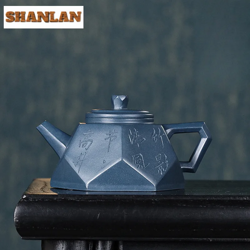 240ml Ancient Yixing Purple Clay Teapots Handmade Diamond Pot Raw Ore Azure Mud Kettle Zisha Teaset Tea Ceremony Decoration Gift