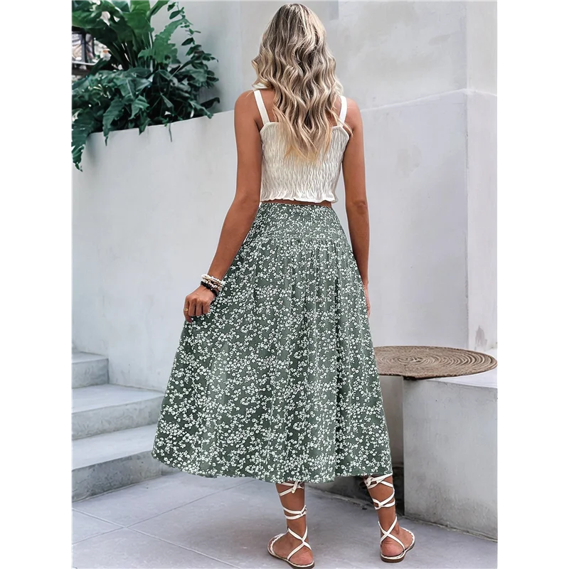 

ASDS-Women's Print Long Skirts High Waist Split A Line Full Length Maxi Skirt