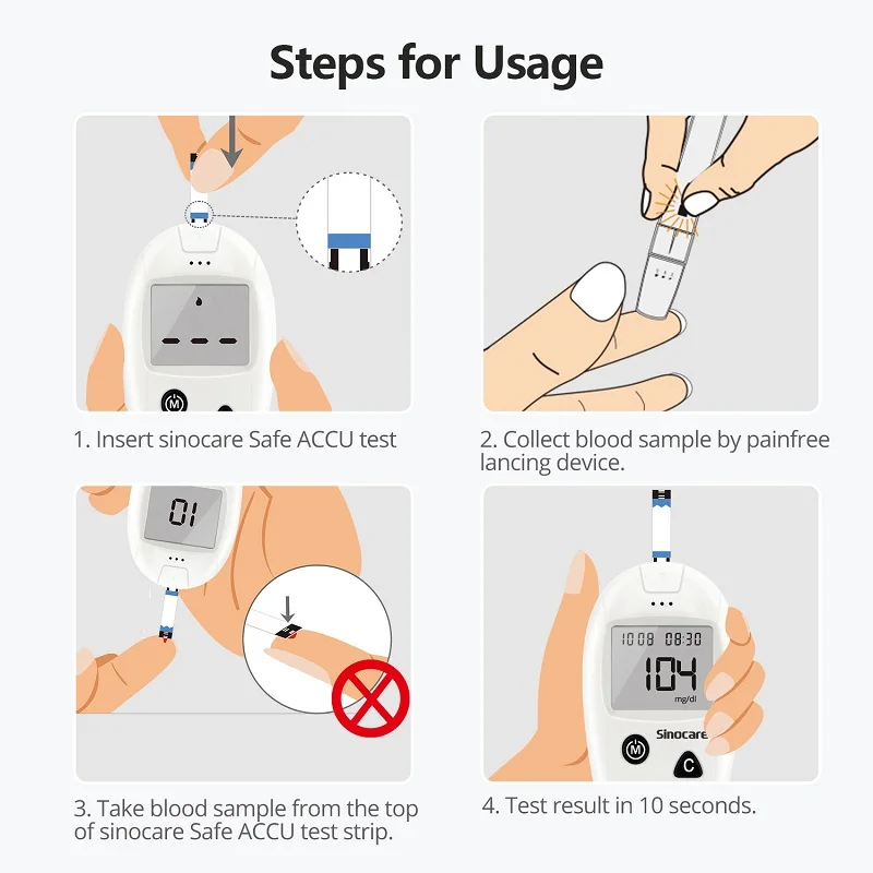 50pcs/100pcs/200pcs/300pcs/400pcs Sinocare Blood Glucose Test Strips ( for Safe-Accu only )