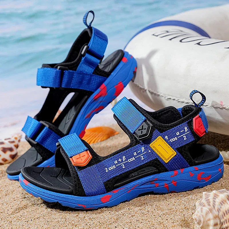 

Летние пляжные детские сандалии для мальчиков, модная обувь, легкие, нескользящие, с мягкой подошвой, из кожи, удобные