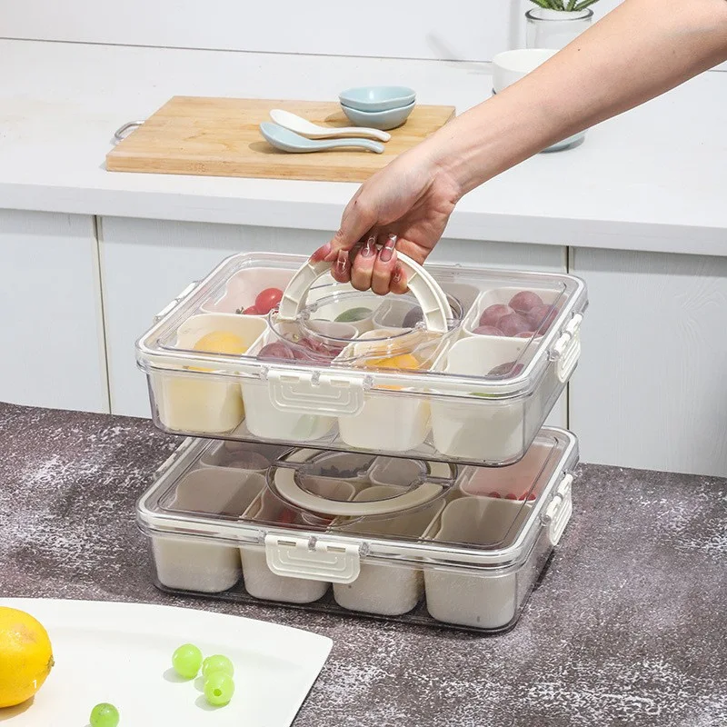 Clear 8/4-Compartment Snack Container with Lid&Handle, Dishwasher&Microwave Safe Portable Fruit Candy Nut Tray for Travel Gift view 2