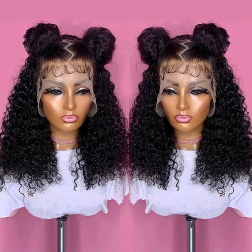 Imagen 1 del producto Peluca Bob de onda profunda corta, pelucas frontales de encaje HD 13x4, cabello humano 100% prearrancado, peluca con malla Frontal transparente 4x4 para mujeres negras 230%