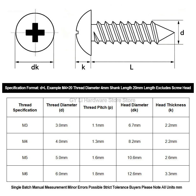 Zinc Plated Hardened Carbon Steel Phillips Umbrella Truss Head Wood Self Tapping Screws M3 M4 M5 M6 8-60mm For Furniture Repair