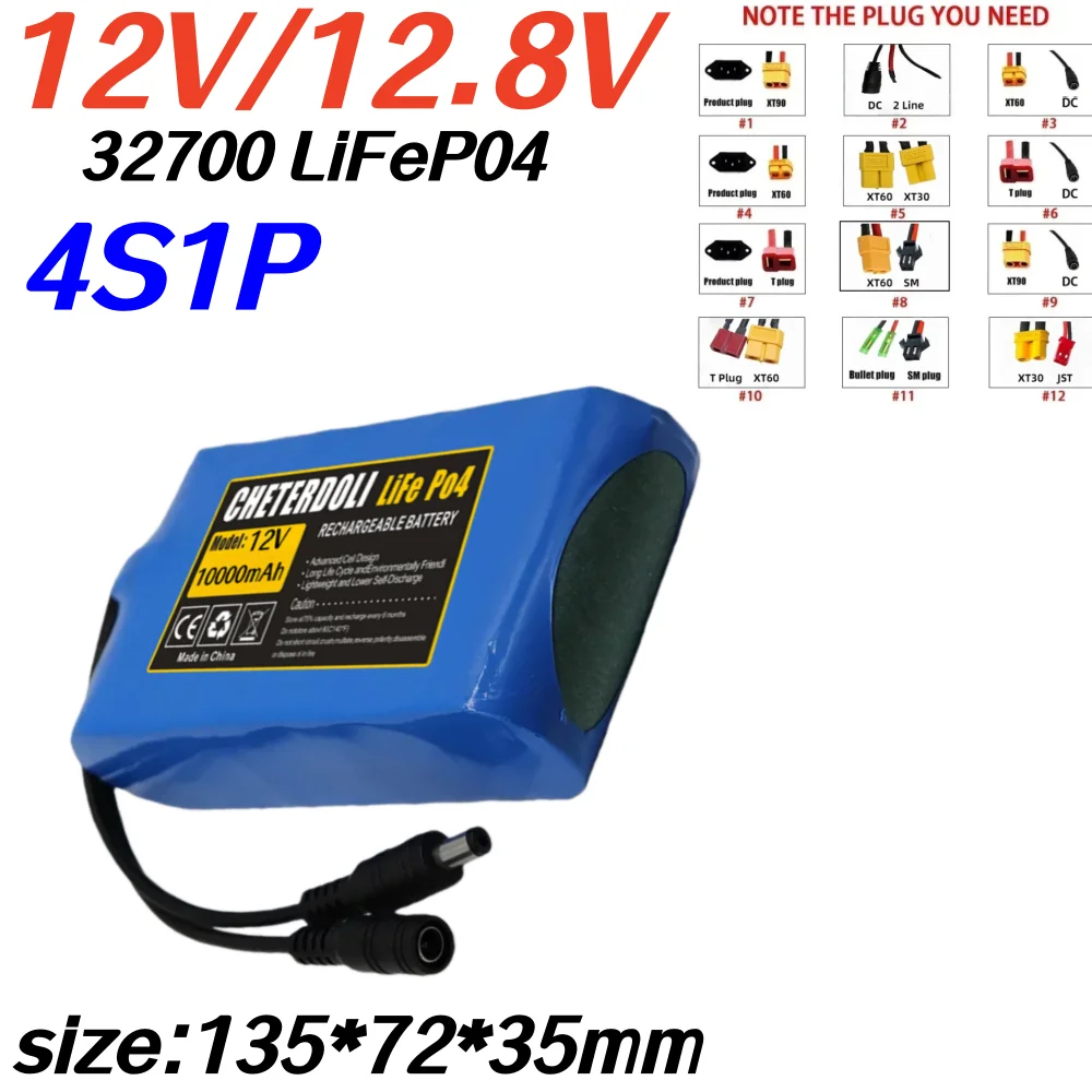 

New 32700 Lifepo4 Battery Pack 4S1P 12V 10000mAh Rechargeable Battery for LED Lamp Light Outdoor Audio Toy Car - Power Bank .