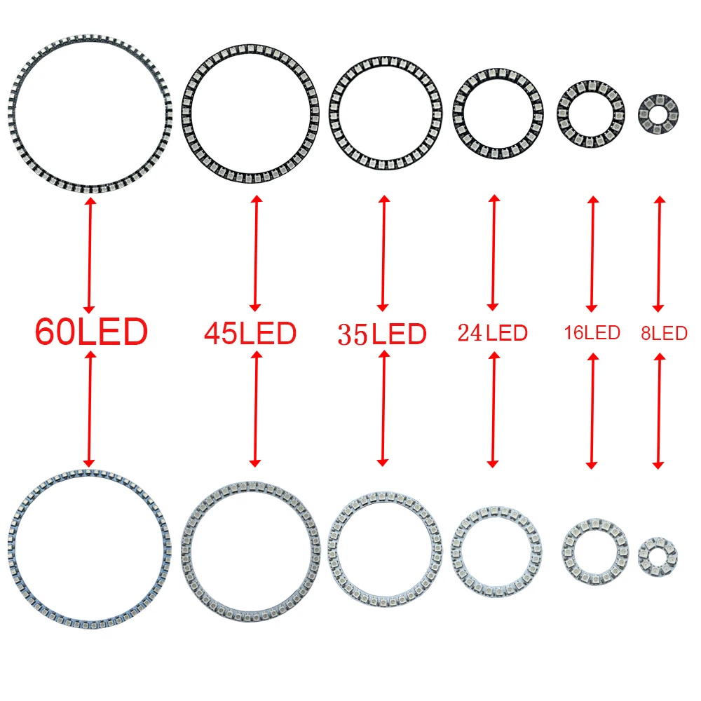 

WS2812B Addressable Led Pixel Ring 8/16/24/35/45/60Leds WS2812 5050 RGB Led Diode Ring Color IC Built-in LED