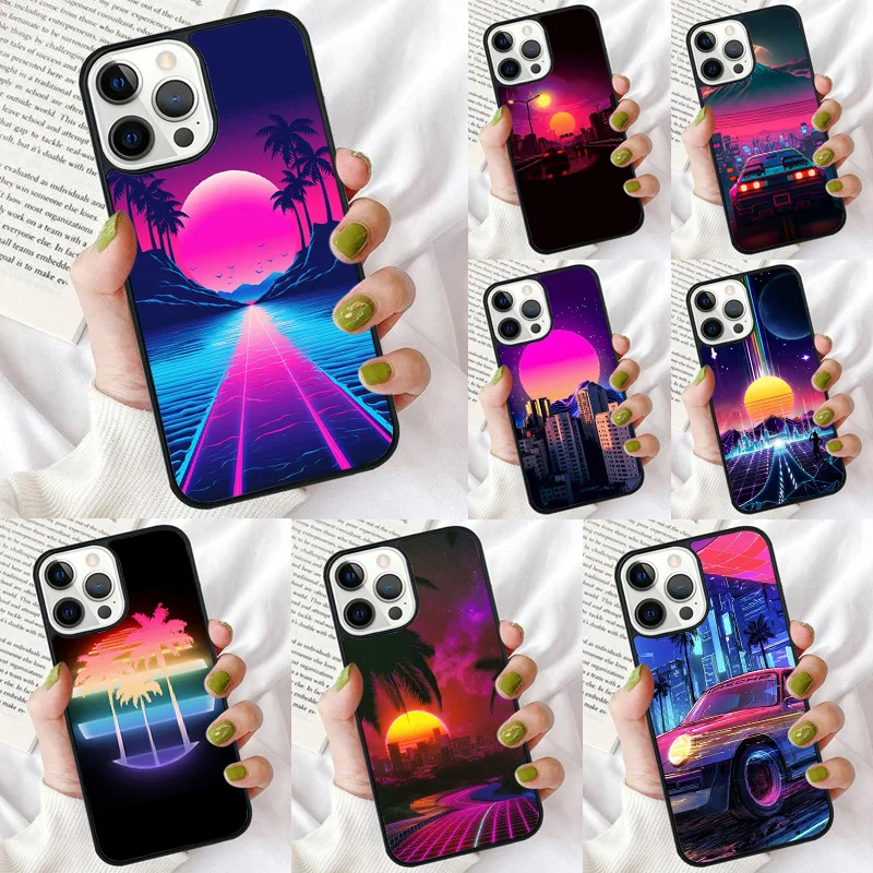 Synthwave Retro 80s Neon Phone Case for iPhone 16 15 14 12 13 mini PLUS X XS XR 11 PRO MAX Back Cover Fundas Shell