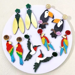 KUGUYS Womens Vintage Birds Earrrings Mirror Glitter Acrylic Retro Jewellry Fashion Accessories