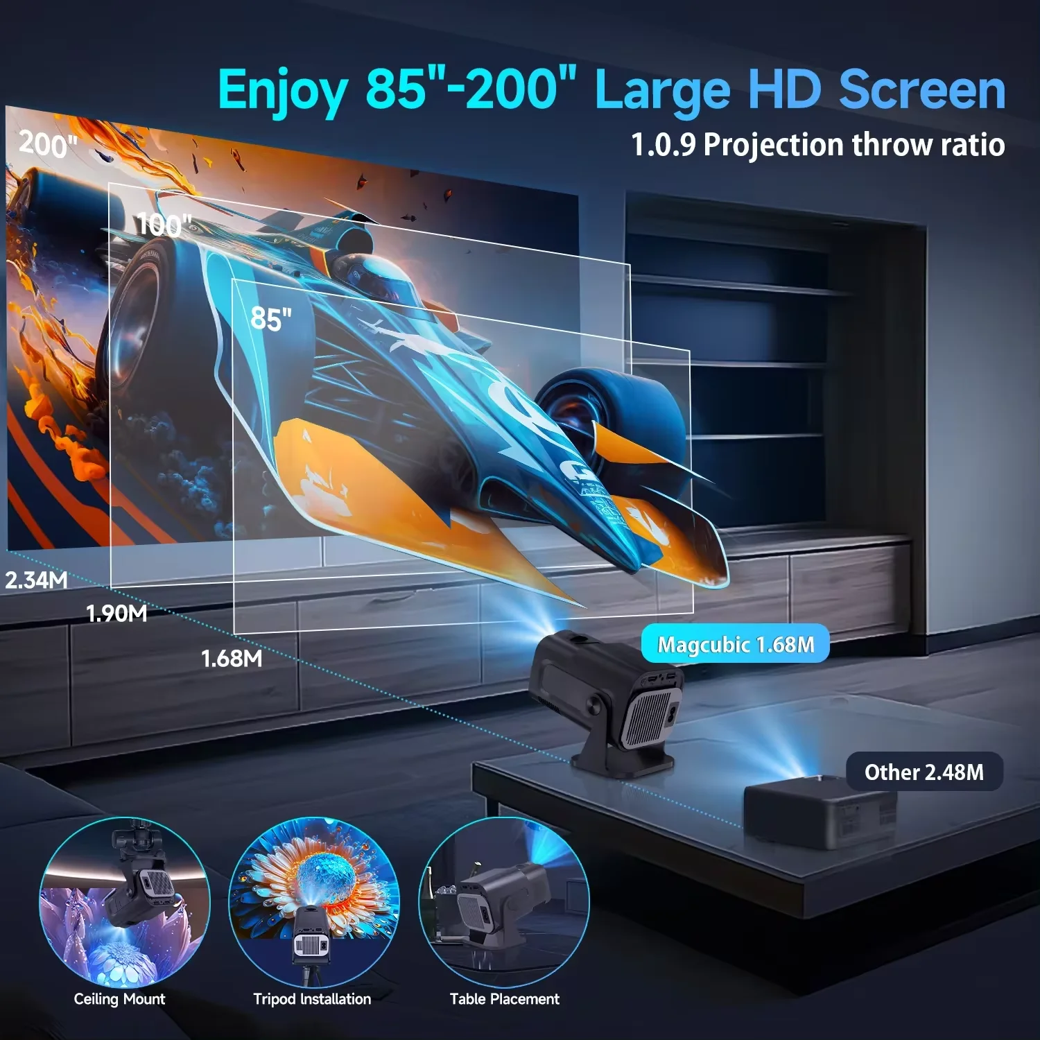 Портативный проектор HY320 1080P, 720P, Android 11, 4K, 300ANSI, Wifi6, BT5.0 ,HY320 1080P Projector 720P Android 11 4K Projector 300ANSI Wifi6