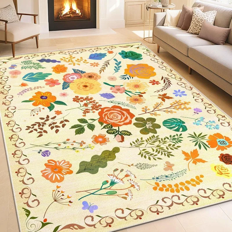 

Floral Pattern Living Room Carpets Retro Creative Design Bedroom Plush Rugs Foldable Machine Washable Non-Slip cloakroom Mats 러그