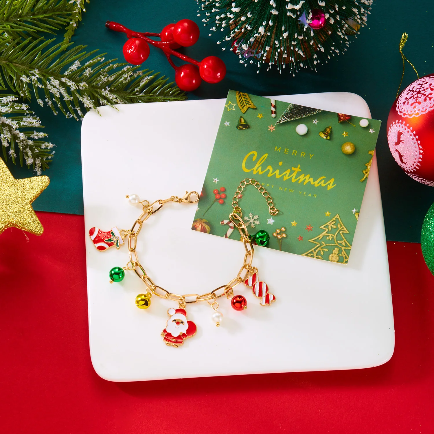 Kreative Weihnachtselemente Metallkette Armbänder für Frauen Männer Weihnachtsmann Baum Elch Schneemann Anhänger Halskette Festival Schmuck – Detail 6