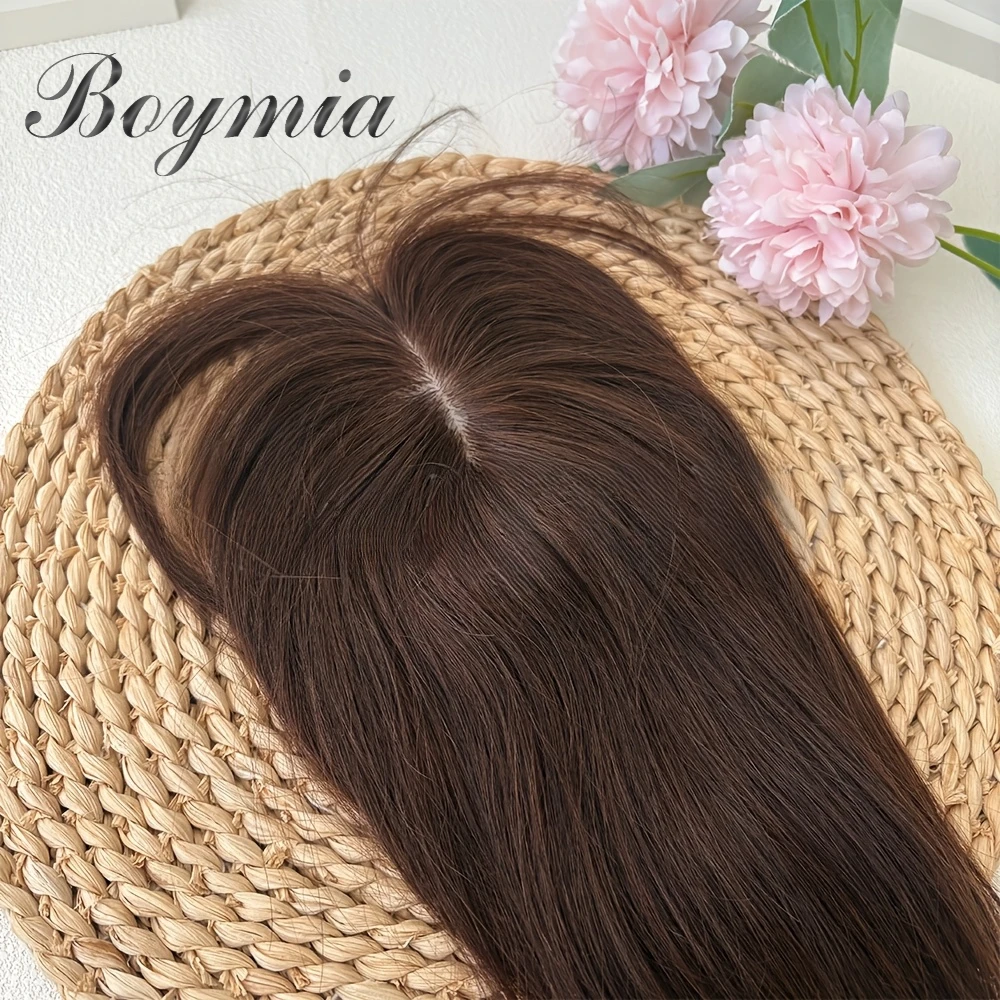Dark Brown Human Hair Topper with Bangs for Women | 1.97inch x 3.54inch, Straight Hair, Clip-In Piece for Thinning Hair