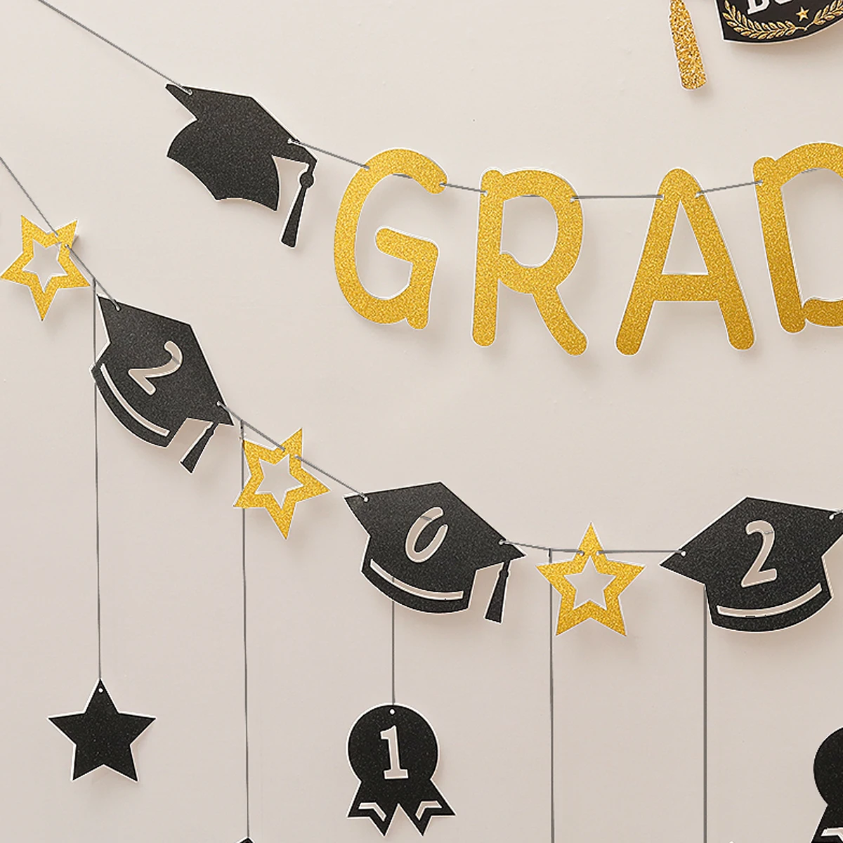 2025 درجة الاحتفال حفلة التخرج الديكور الذهب الأسود العلم راية قلادة حائط الخلفية ترتيب التصوير الدعائم #3