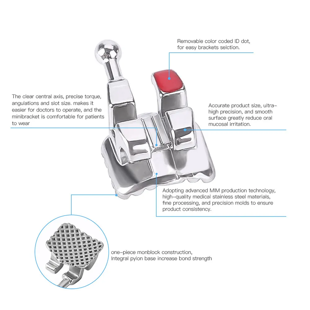 50 zestawów Dental ortodontyczne wsporniki MIM Monoblock Mini Roth 0,022\