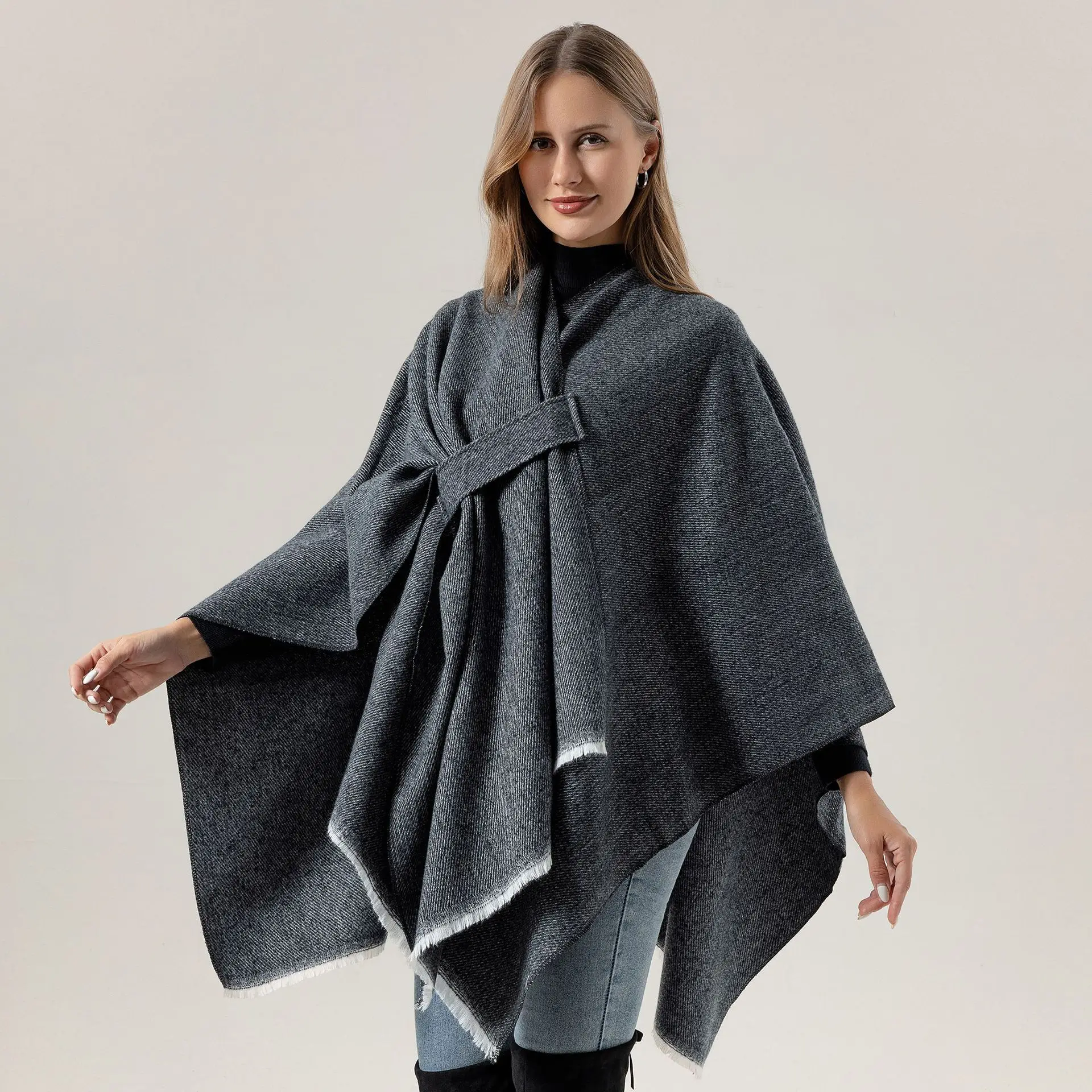 Spring Fashion Shawl Women Poncho Scarf Capes Imitation Cashmere Poncho Cloak Cold-proof Mantle Wraps Coats Warm Female Clothes