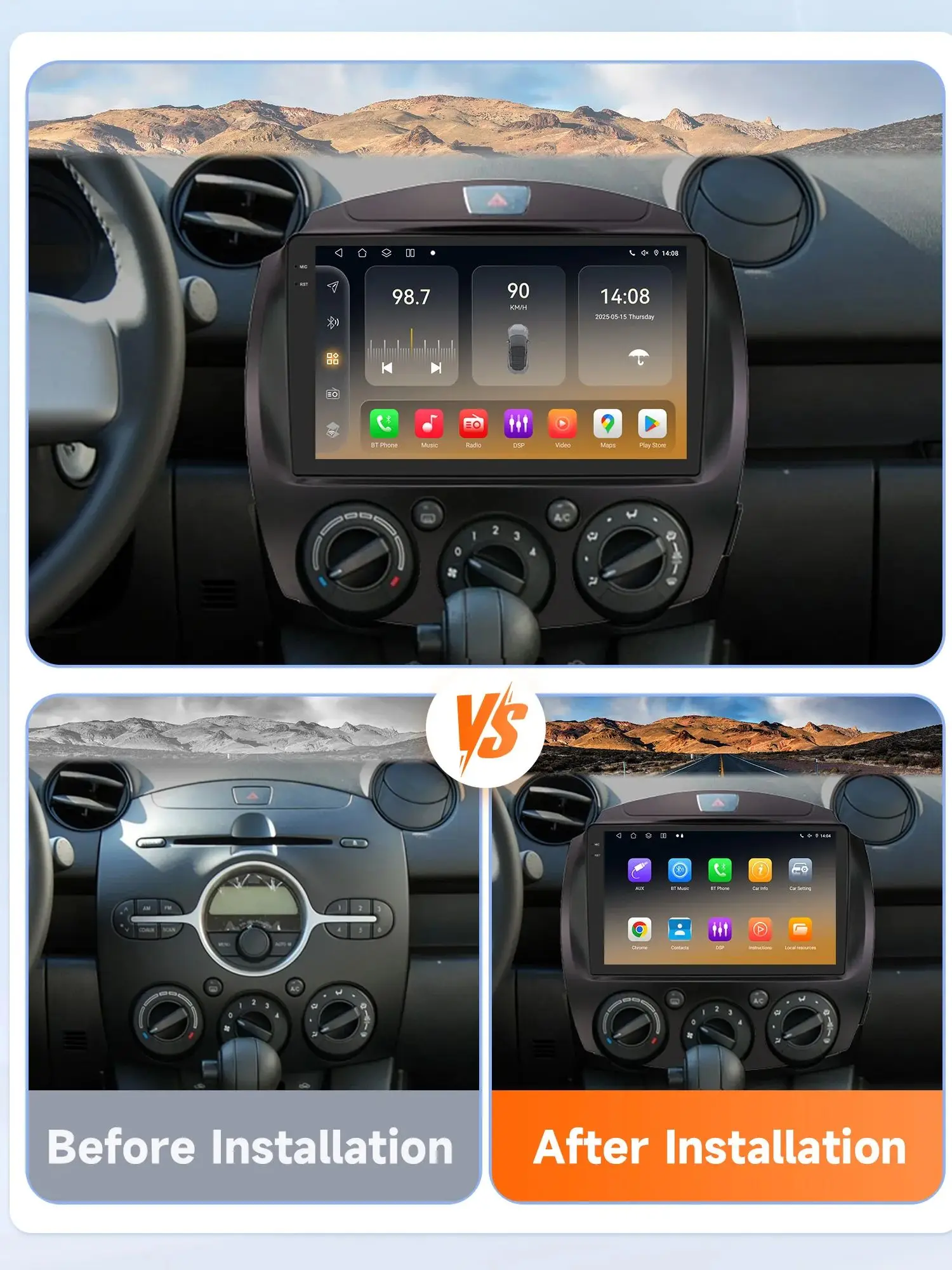 360 Kamera 2Din Android 14 Auto Radio Für Mazda 2 2007 2008-2014 Auto Multimedia GPS 4G Carplay intelligente Bildschirm autoradio 6115