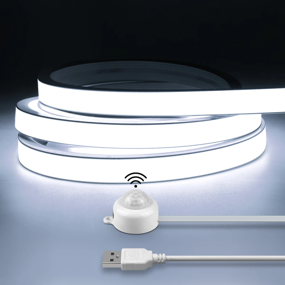 Bande lumineuse LED COB avec capteur de mouvement PIR sans fil, USB 5V, néon, ruban, silicone, étanche, cuisine, armoire, lit, Cisco, lampes de nuit