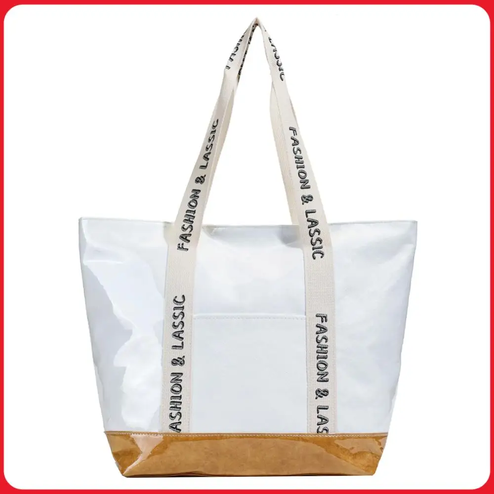 

Women Trendy Tote Handbag Large Capacity Chic Hobo Bag Patchwork Stylish Shoulder Purse Letter Print PVC Commuting Bag