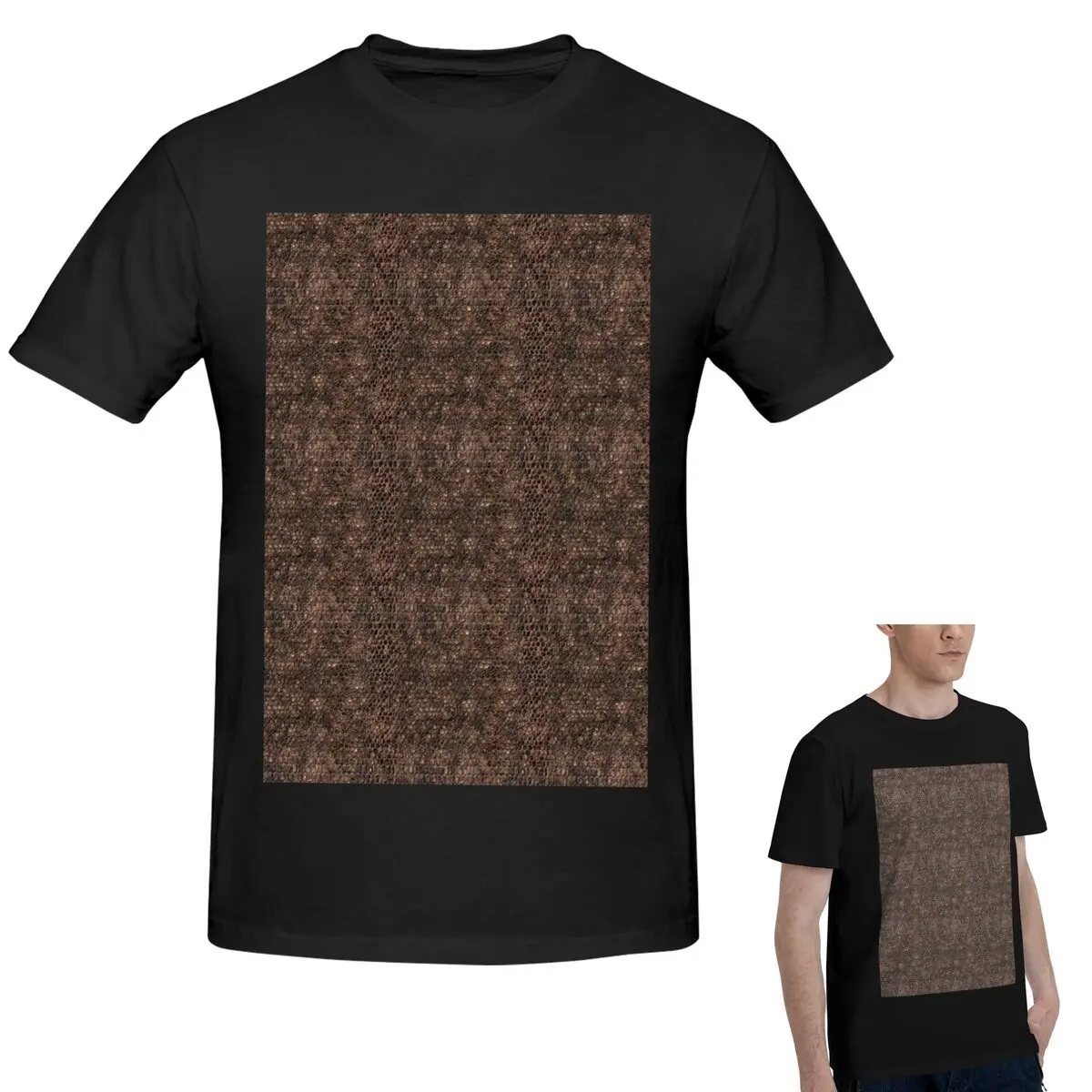 

100% Cotton Brown Snake Skin Pattern Design T-Shirt Men's Fashion Oversized T Shirt Men O-Neck Summer Shirts Tops S-6XL