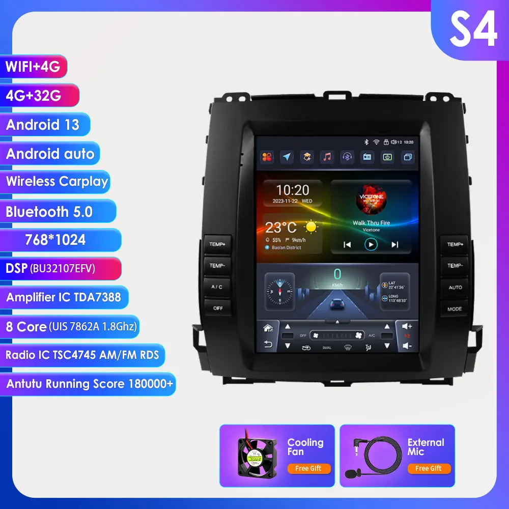 Hizpo Autoradio voor Toyota Land Cruiser Prado 120 2002-2009 Lexus GX470 Audio Multimedia Speler CarPlay Android Auto Bluetooth