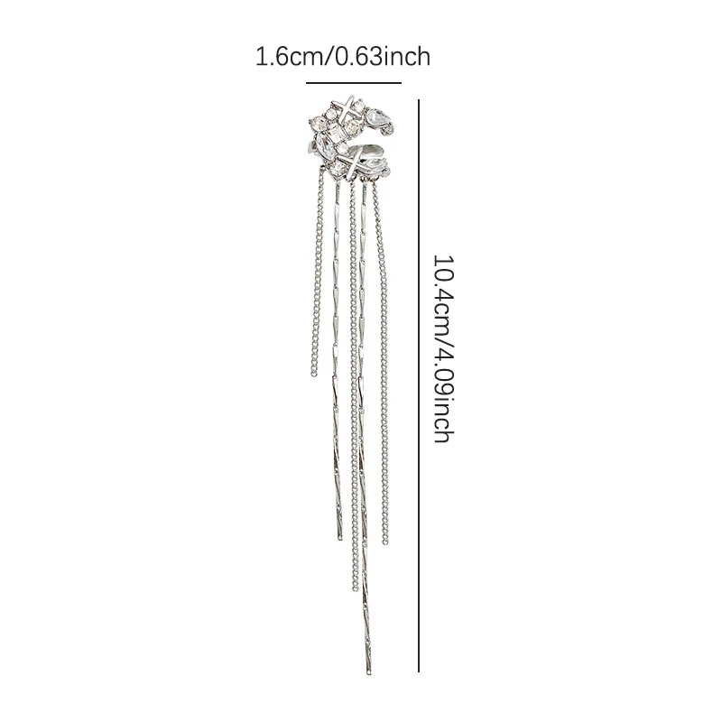 Fashion Shiny Zircon Moon Star Long Tassel Ear Clip No Piercing Earring Trendy Design Luxury Female Ear Cuff Party Jewelry