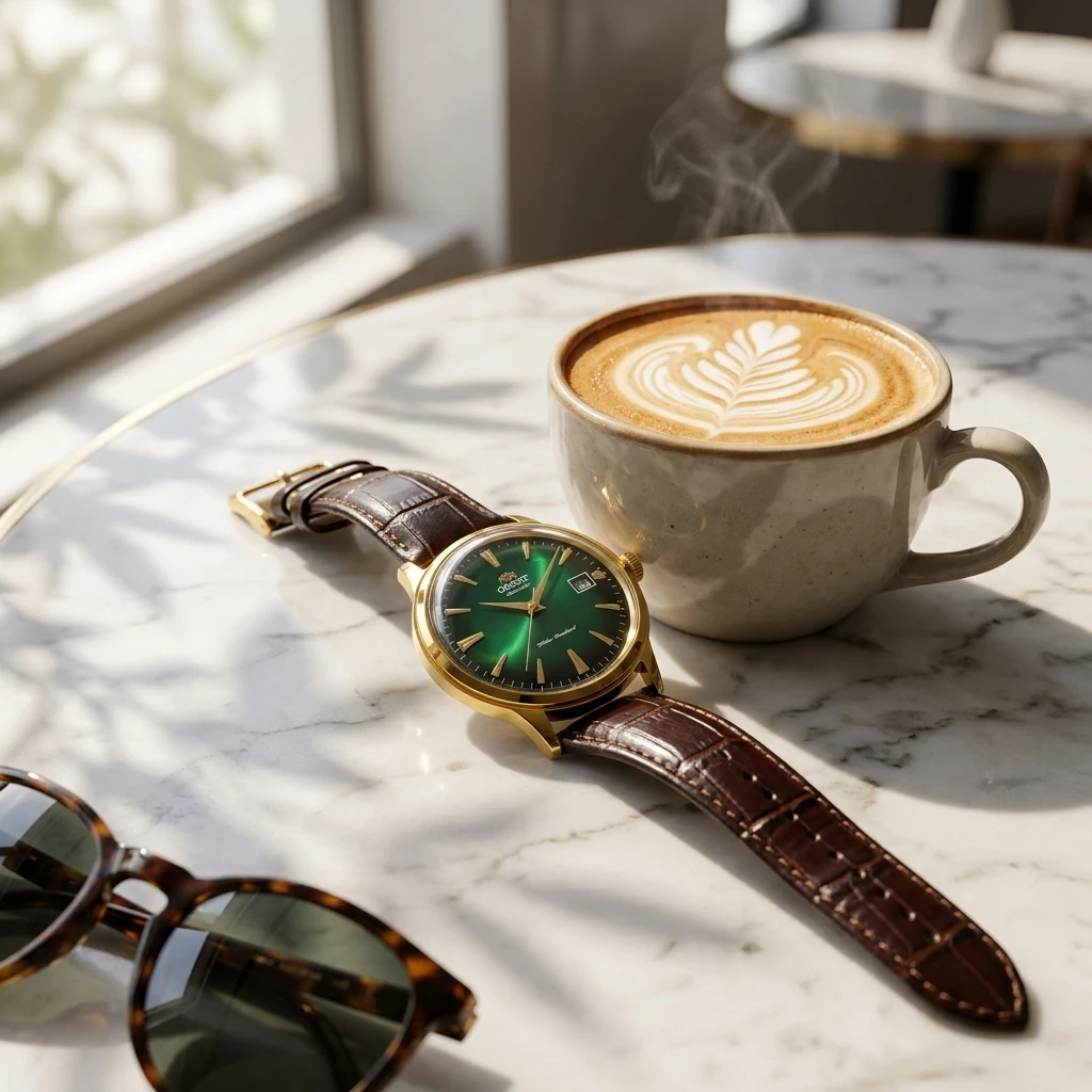 Orient Retro Dress Mechanical Wristwatch for Men, Automatic 21 Jewels Single Date Leather Strap Waterproof Office Watch