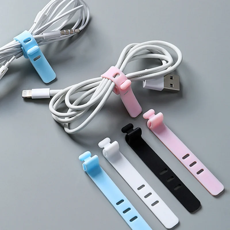 Silicone Data Cable Winder Headphone Clip Organizer Cord Tie for Power Mouse Headset Charger Desktop Organizador Cables