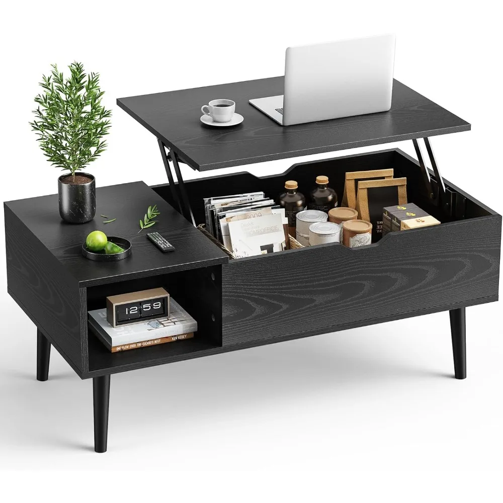 

Wood Lift Top Coffee Table with Hidden Compartment and Large Storage Shelf,