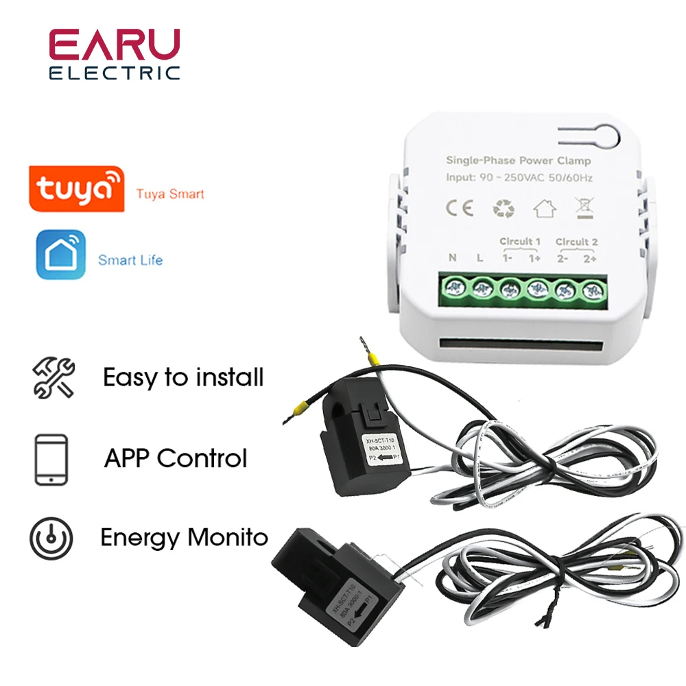 Tuya Smart WiFi Zigbee Two-way Bilateral Energy Meter 80-300A AC110V 220V Clamp CT KWh Power Electricity Consumption Monitor