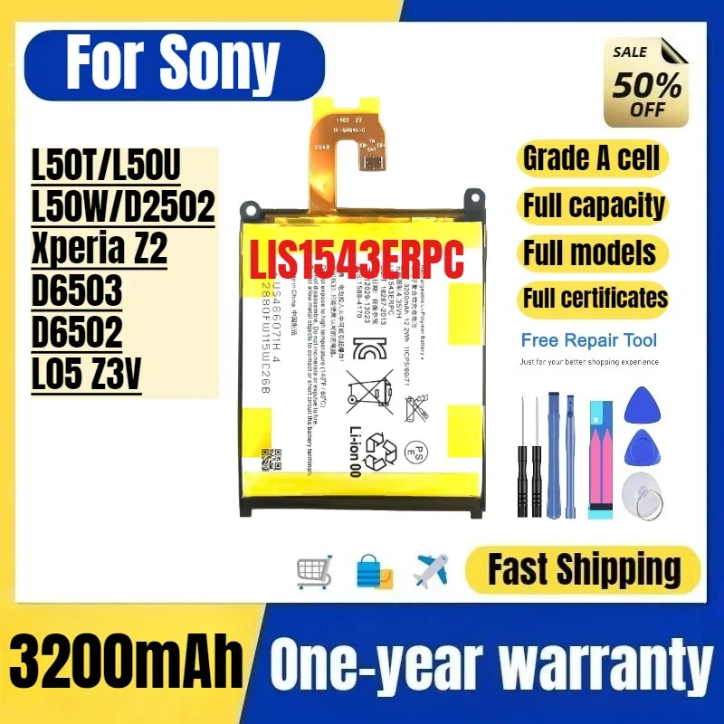 LIS1543ERPC for Sony L50T/L50U/L50W/D2502/Xperia Z2/D6503/D6502/L05 Z3V Mobile Phone Battery Replacement Bateria Grade A Cell