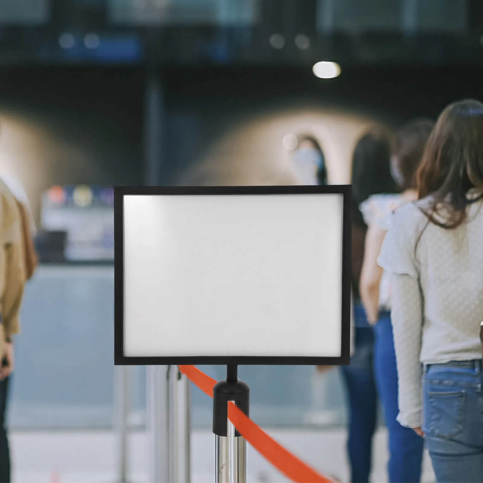 Small Stanchion Sign Holder Vertical Queue Barrier Portrait Frame Double Sided Metal Commercial Retractable Belt Crowd Control