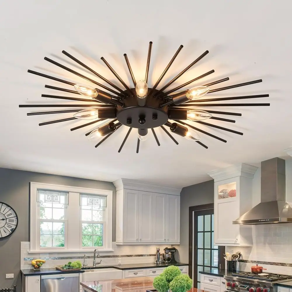 

Semi lush Mount 8 Light Ceiling Light ern Metal Ceiling Lighting Black Light ixture or armhouse Kitchen Dining Room Bedroom Hall