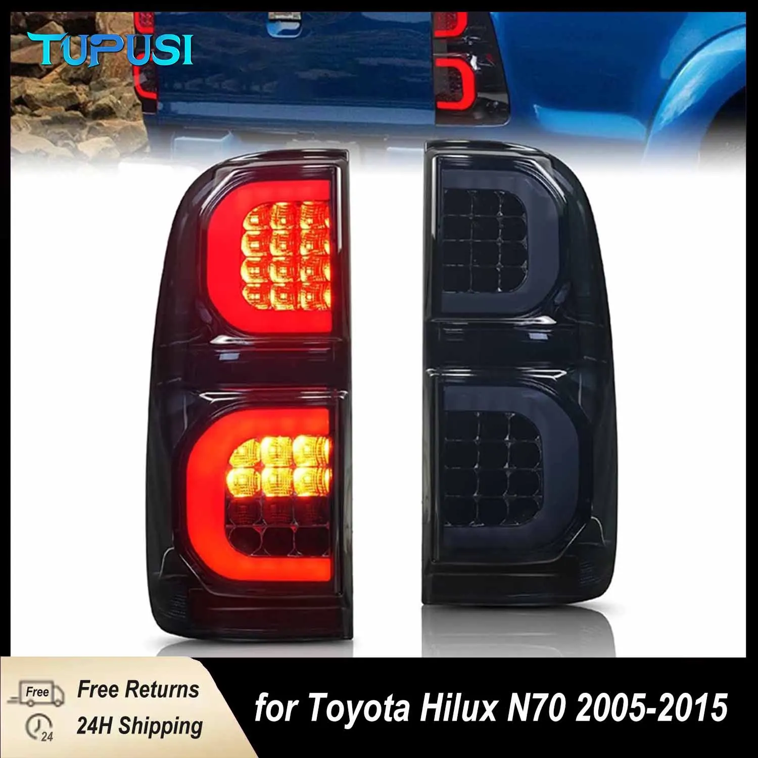 

2PCS LED Rear Tail Light for Toyota Hilux N70 2005-2015 Tail Lamp Coupe LCI Facelift turn signal reverse the lights