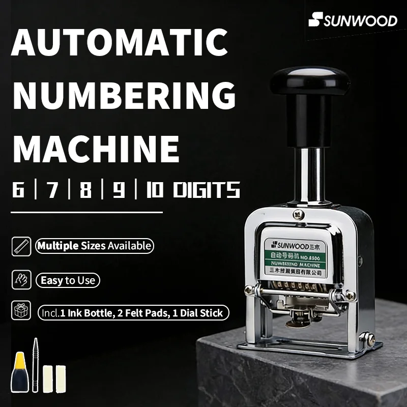 آلة ترقيم أوتوماتيكية من SUNWOOD، ختم أرقام معدني لترميز المكاتب والمستندات