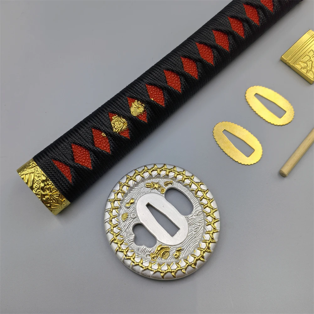 26cm Black Ito Tsuka Handle Real Katana Japanese Samurai Sword Wakizashi Fittings Set Tsuba+Menuki+Fuchi+Kashira+Habaki+Seppa
