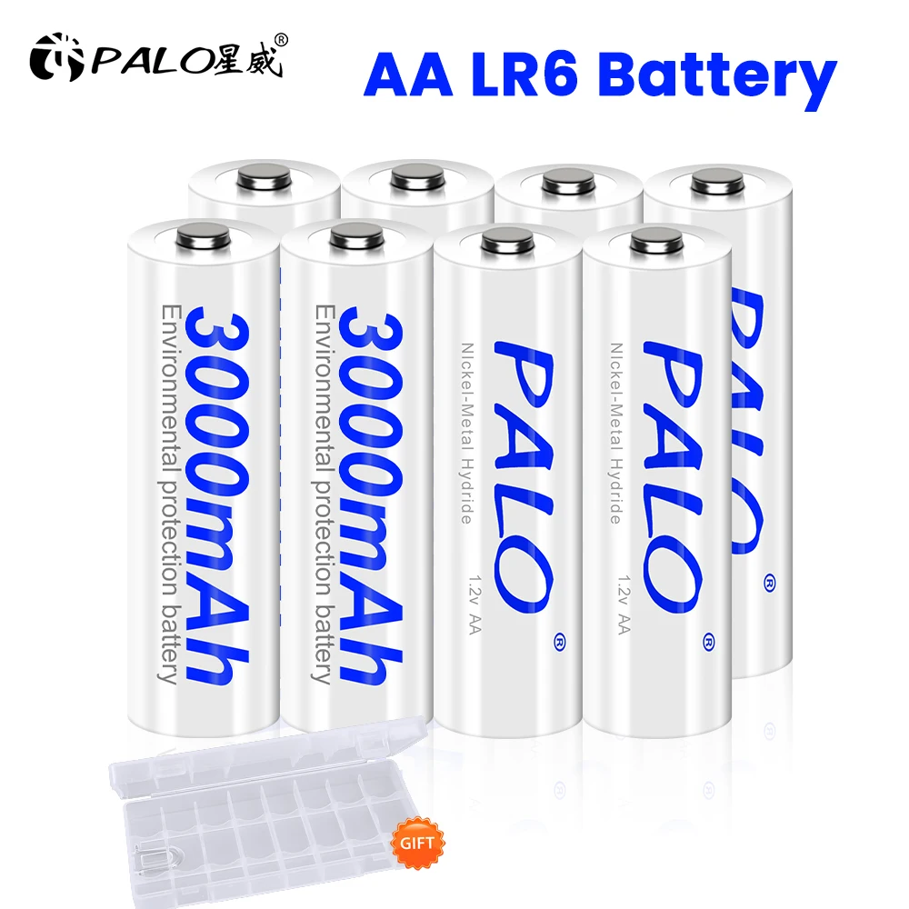 

100% Original AA Rechargeable Batteries 3000mAh 1.2V Ni-MH AA Pre-Charged Rechargeble Battery LR6 Battery and LCD Smart Charger