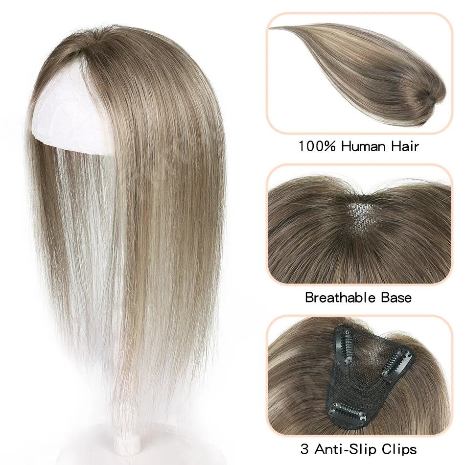 5x8CM Lightweight Hairpiece Human Hair Bangs With Clips Invisible Front Mini Human Hair Topper For Thinning Hair Highlight Color